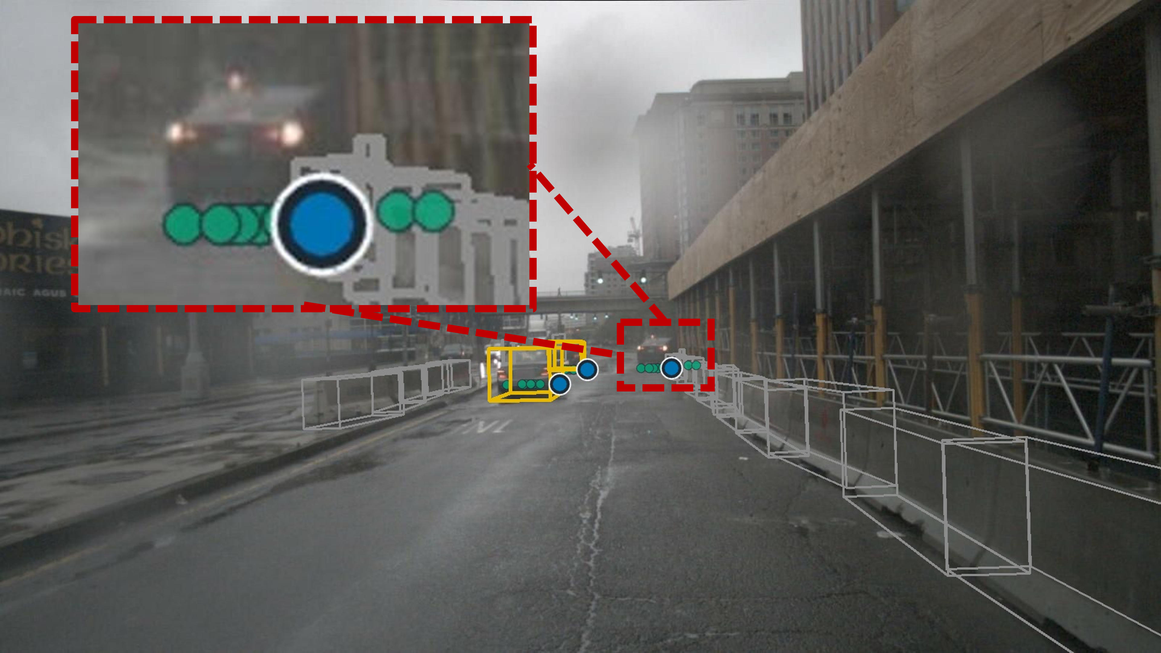 Unannotated vehicle in rain detected by PART.